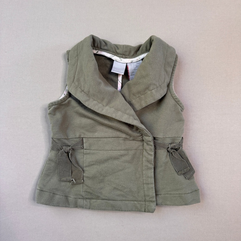 Tahari Kids Olive Green Shawl Collar Vest with Side Bows 18M